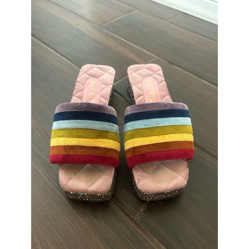Butrich Sunshine Sueco Pastel Rainbow‎ Leather Platform Wooden Clogs Mules Sz 37